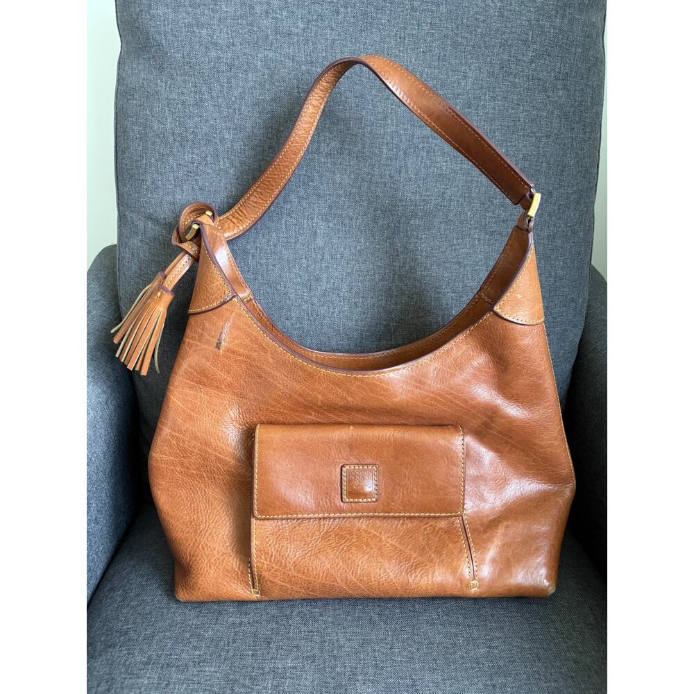 Dooney & Bourke Florentine Leather Side Pocket Hobo Shoulder Bag Purse Brown